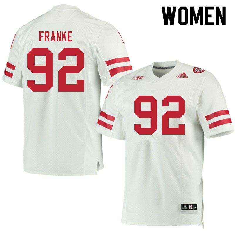 Women #92 Brendan Franke Nebraska Cornhuskers College Football Jerseys Sale-White - Click Image to Close